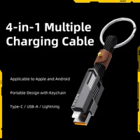 4-in-1 Multiple Charging Cable with Keychain Lightning USB-C USB-A Type-C PD Fast Charging QC 3.0 For Andrond and iOS