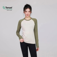 Tencel Seamless Color-Block Raglan Sleeve Sports Long Sleeve Yoga T-Shirt for Women Autumn Winter Ca
