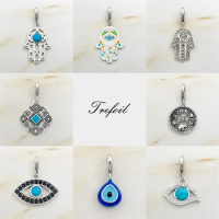 Turkish Eye Fatima Lucky Coin Charms Pendant,Fashion Jewelry 925 Sterling Silver Lucky Gift For Women Men Fit Bracelet Necklace