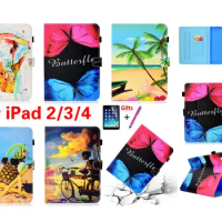 Fashion case For Apple iPad 2 3 4 silicon back + PU Leather case cover for iPad2/3/4 9.7 inch Funda Coque with Wake/sleep + Gift