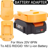 Adapter/Converter for AEG RIDGID 18V Li-ion tools to Worx 20V 6PIN Li-ion Battery Adapter Power Tool