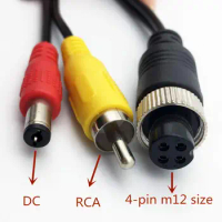 (2 pcs Pack) M12 Adapter 4 Pin Female Aviation Plug to RCA AV + DC Male Extension Cable for Car Camera