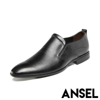 【ANSEL】真皮皮鞋 紳士鞋/全真皮頭層牛皮復古版型方格壓紋時尚紳士皮鞋-男鞋(黑)