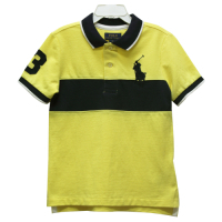 Ralph Lauren 童裝刺繡數字3經典大馬條紋短袖POLO衫-黃藍(5歲)