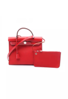 Hermes Pre-Loved Hermès herBag Zip PM Rouge Coo Handbag toile military leather Red silver hardware 2