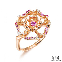 點睛品 V&amp;A 18KR 玫瑰金粉紅色藍寶石 玫瑰鑽石戒指