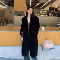 Cashmere Fur Coat Long-Cut Coat Winter Suit Korean Style New Lamb Fur Coat for Women