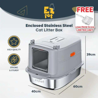 EZPET [HIGH QUALITY Enclosed Stainless Steel Cat Litter Box] Toilet Cat Litter Tray Large Cat Litter