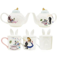 Disney Alice in Wonderland Action Figure Toys Alice White Rabbit Cup Teapot Figure Model Birthday Gifts Couples Cup Mug