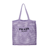 PRADA 新款三角形刺繡字樣標誌拉菲草手提/肩背包 (紫色)
