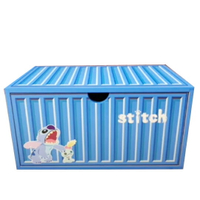 小禮堂 迪士尼 史迪奇 木製收納盒 橫式 單抽 抽屜盒 置物盒 貨櫃造型 (藍)