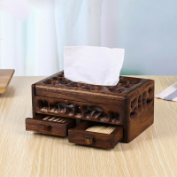 泰國紙巾盒客廳家用抽紙盒創意實木田園風抽紙盒復古多功能收納盒