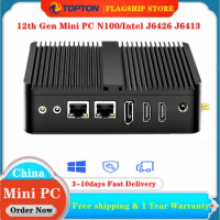 Topton 12th Gen Fanless Mini Computer Alder Lake N100 N95 Quad Core Dual LAN 2*COM NVMe Windows 11 3x4K UHD HTPC Industrial PC