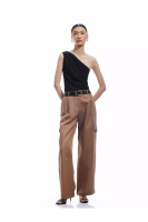 KOTON 標準腰工裝口袋長褲 直管寬鬆闊腳緞面長褲