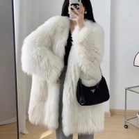2024 Haining Fur Double sided Woven Fox Fur Long Coat for Women's Young Celebrity Style Fur Coat