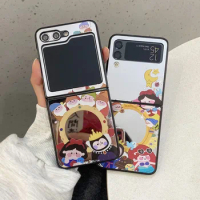 Fashion Mirror Phone Case For Samsung Galaxy Z Flip 5 4 3 Flip5 5G Disney Princess Snow White Mermaid Ariel Hard PC Back Cover