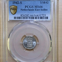 koin perak kuno 1/10 gulden netherlands east indies tahun 1942S grading PCGS score MS66