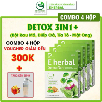 (Tặng Kèm Bình) Combo 4 Hộp detox 3in1+ Eherbal (rau má, diếp cá, tía tô mix mật ong), thanh lọc cơ 