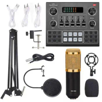 Live V9 Sound Card and BM800 Suspension Microphone Kit Broadcasting Recording Condenser Microphone Set Webcast Live Sound Card