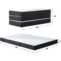 6 Inch Foldable Queen Mattress, Tri-fold Memory Foam Mattress Topper with Washable Cover