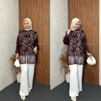 MIYYA Blouse Chantily Atasan Brukat Motif Bunga Kondangan Lebaran Terbaru - Burgundy, Reg