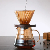 Amber Stripes New Drip Coffee Pour-Over Set V-Funnel Cafe Pour-Over Tools Home Hotel Style Coffee Tools