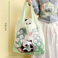 熊貓購物袋折疊便攜環保袋買餸包手提袋超輕結實耐用大容量旅行袋折疊購物袋（鈴蘭花熊貓）58cm*45cm