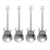4pcs Guitar Coffee Spoon Stainless Steel Coffee Mixing Spoon Cold Drink Tea Tools Kitchen Accessories (Silver)