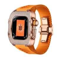 Mod Kit for Apple Watch s9 8 7 41mm Luxury Titanium Diamond Inlaid Accessories Apply to s6/5/4 SE 40mm Case and orange band