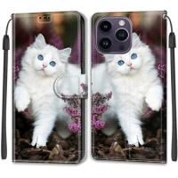for Google Pixel 7 Pro Case Leather Flip Stand Card Slots Cover for Google Pixel 6A 6 Pro Cartoon Flowers Kitty Pressure Designs