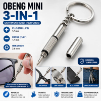 Gantungan Kunci Obeng Mini 3in1 Zinc Alloy Portable Alat Perkakas Multifungsi EDC 53mm Obeng Kacamat