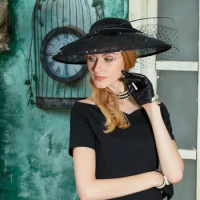 EE 1033 # designers new yarn # British lady elegant hat jockey club suit of aristocratic female linen hat