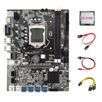 B75 ETH Mining Motherboard 8XPCIE to USB+I3 2100 CPU+6Pin to Dual 8Pin Cable+SATA Cable+Switch Cable LGA1155 B75 Board