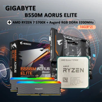 GIGABYTE B550M AORUS ELITE Motherboard + AMD R7 5700X CPU + Asgard W2 series DDR4 16G (8G*2) 3200 MHz RGB RAMs Suit Socket AM4