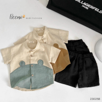 [Taby] Bộ áo sơ mi thô Hàn in hình gấu TABY KIDS cho bé từ 8-25kg 4356AHK quần trai 3 tuổi