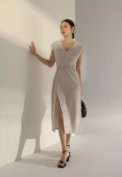 AIR SPACE Belted Sleeveless Midi Dress