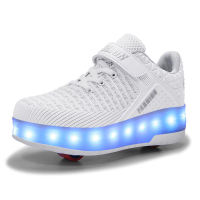 รองเท้าสเก็ตโรลเลอร์สำหรับเด็ก สองล้อ สำหรับผู้ใหญ่ รองเท้ามีไฟ LED แบบชาร์จได้ รองเท้ามีล้อถอดได้