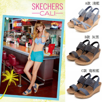 【SKECHERS】 女 楔型底休閒涼鞋 BEVERLEE(31723NVY/38527BLK/38527WNVY寬楦)