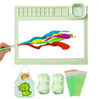 Silicone Painting Mat Kids art Craft mat Portable Washable mat with Cup Apron Paint Brushes for DIY clay crafts Easy To Clean
