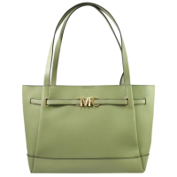 【Michael Kors】簡約經典MK LOGO金屬釦皮革肩背包托特包(綠 大款)