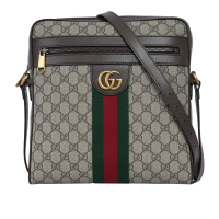 【GUCCI】Ophidia 綠紅織帶中款郵差包/斜背包