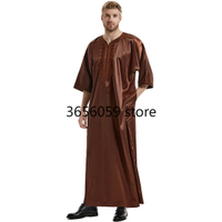 Muslim lelaki Jubba Thobe satu warna Kimono jubah tengah Saudi Musulman Shirt berdiri kolar islam arab Kaftan lelaki Abaya