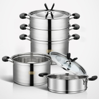 金伯樂不銹鋼雙層蒸鍋 歐式電木把湯煲雙層三層直角蒸鍋 禮品福利