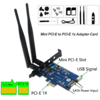 Mini PCI Express To PCI-E 1x Card Adapter with SIM Card Slot Wireless Adapter Dual Antenna for WiFi and 3G/4G/LTE Card
