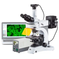 AmScope 40X-1000X Upright Fluorescence Microscope with Rotating Multi-filter Turret + 20MP Camera FM820T-20MBI3
