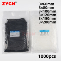 1000(500)PCS Self-Locking Plastic Cable Tie 3x100mm 4*200mm 5x300 Black Nylon Wire Zip Fasten Ring Wraps Strap Large Quantity