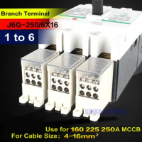 3 pcs/lot 1 to 6 Branches Circuit Breaker Switch Terminal Block for 250A MCCB 4-16MM2 Wire Connector