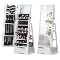 360° Rotatable Full Length Mirror Jewelry Cabinet with Touch Screen Lights Standing Storage Organizer Vanity