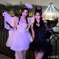 小V 天使翅膀背飾精靈惡魔萬圣節服裝cos白色黑色羽毛成人服飾小道具