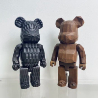 Bearbrick 400% 28cm Karimoku x Fragment (Carved Wooden) 400% Black Diamond Wave Bear Collectible Figurine Gift